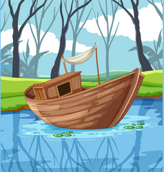 Wooden Boat In The Pond Scene