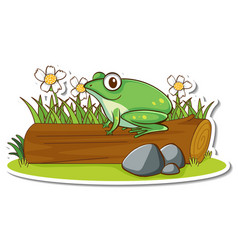 A Green Frog Standing On Log Sticker