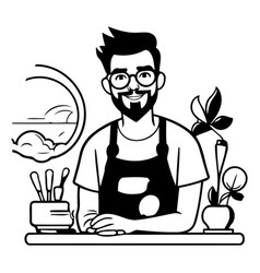 Hipster Man Working At The Coffee Shop