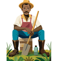 African Farmer Resting With Shovel