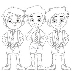 Group Of Boys Wearing School Uniform Cartoon