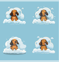 Happy Dachshund Dog Floating On Cloud Simple Art