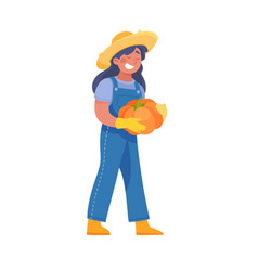 Harvesting Woman Character In Hat Holding Ripe