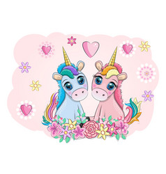 Boy And Girl Pink Blue Unicorns With Heart