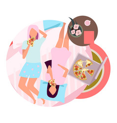 Girls Party Flat Concept Icon Pizza Delivery