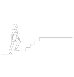 Businesswoman Walking Up Success Stairs One Line