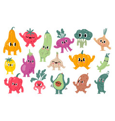 Doodle Vegetable Characters Funny Veggie Mascots