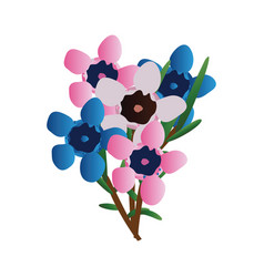 Pink And Blue Waxflowers With Green Leafs