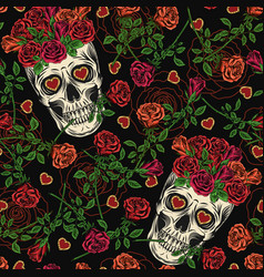 Colorful Pattern With Skull Roses