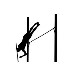 Male Athlete Mid-air In Pole Vaulting Event