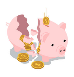 Break Piggy Bank Isometric With Falling Coin