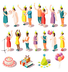 Birthday Party Isometric Icons Set