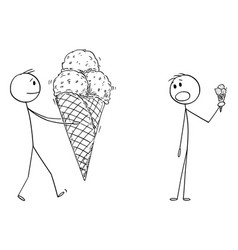 Cartoon Man Holding Big Waffle Cone With Ice