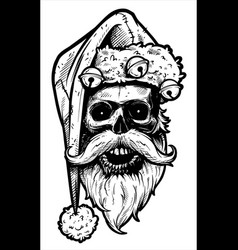 Graphic Realistic Human Skull With Santa Claus Cap