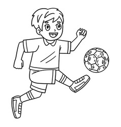 Boy Kicking Soccer Ball Isolated Coloring Page