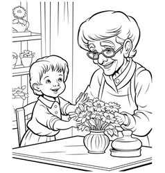 Coloring Page For Kids Grandmother Playing