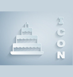 Paper Cut Wedding Cake Icon Isolated On Grey