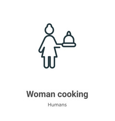 Woman Cooking Outline Icon Thin Line Black