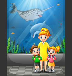 Happy Kids Visiting An Aquarium Excursion