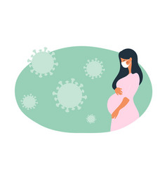 Pregnant Woman In A Medical Mask Green Background