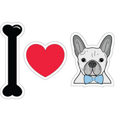 I Love French Bulldog Hipster With Blue Tie Bow