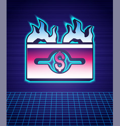 Retro Style Burning Dollar Bill Icon Isolated