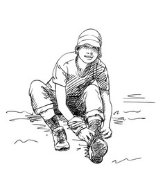 Sketch Of Woman Tying Up Laces On Hiking Boot