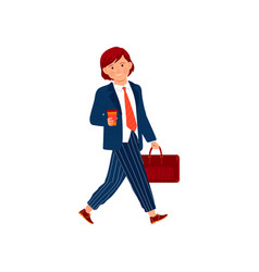 Redheaded Young Businesswoman Walking With Coffee