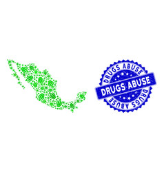 Grunge Drugs Abuse Seal And Mexico Map Green