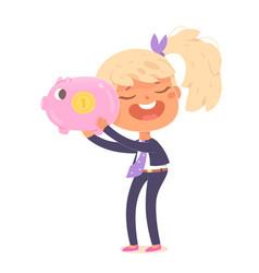 Little Businesswoman Holding Piggy Bank In Hands