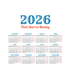 Vintage Calendar On 2026 Start From Monday