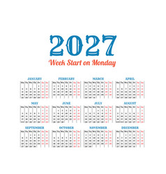 Vintage Calendar On 2027 Start From Monday