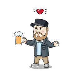 Hipster With Beer Mug Cartoon Character Bearded