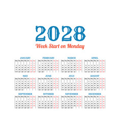 Vintage Calendar On 2028 Start From Monday