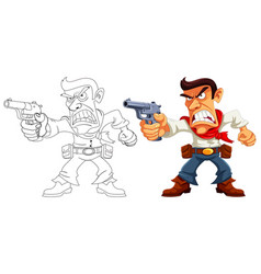 Angry Cowboy Holding Gun Cartoon Character