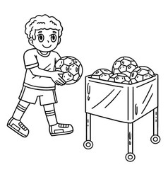 Boy With Soccer Ball Cart Isolated Coloring Page