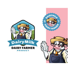 Cow Diary Farmer Mascot Logo Design