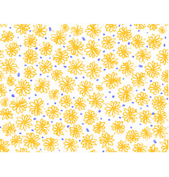 Cute Pattern With Yellow Flowers And Blue Dots