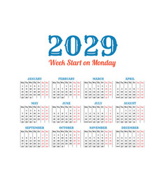 Vintage Calendar On 2029 Start From Monday