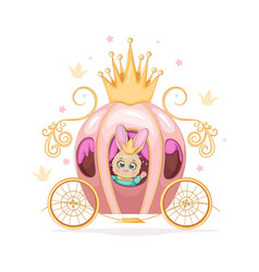 Cute Cartoon Bunny Princess In A Fairy Carriage