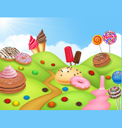 Sweet Candyland With Cupcake Ice Cream Donut