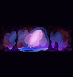 Dark Mystery Cave With Underground Lake Or River