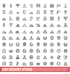 100 Desert Icons Set Outline Style