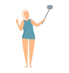 Senior Woman Taking Selfie With Monopod Showing