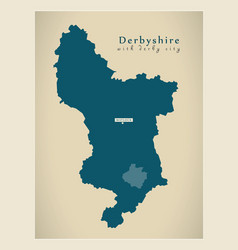 Modern Map - Derbyshire County With Derby City Uk