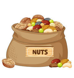 Nuts In Burlap Sack With Wooden Sign Banner