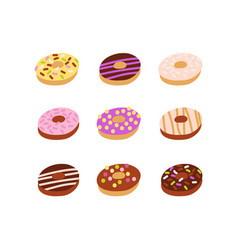 Cartoon Donut Set Isolated Donuts Decorated