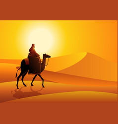 Arab Man Riding Camel In The Hot Desert