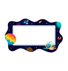 Cartoon Galaxy Space Kid Frame Or Border With Ufo