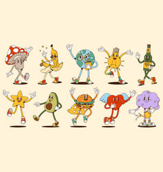 Cartoon Hippie Groovy Characters Set